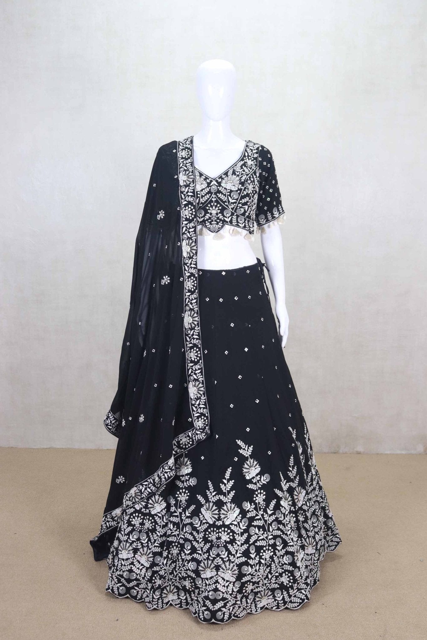 Trendy Black Embroidered Lehenga Choli with Dupatta - Mangaldeep NX