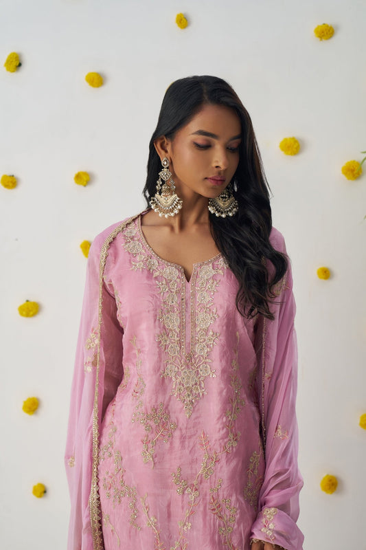 Trendy Light Pink Chiffon Embroidered Salwar Suit - Mangaldeep NX