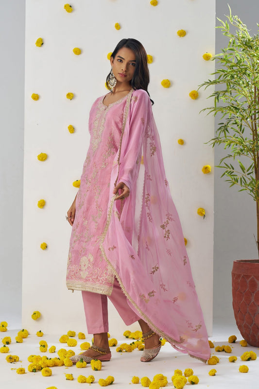 Trendy Light Pink Chiffon Embroidered Salwar Suit - Mangaldeep NX