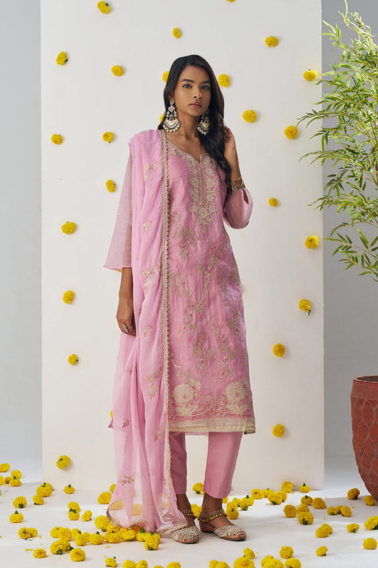 Trendy Light Pink Chiffon Embroidered Salwar Suit - Mangaldeep NX