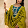 Trendy Morpeach Embroidered Silk Blend Salwar Suit With Olive Green Dupatta - Mangaldeep NX