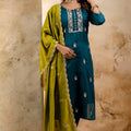 Trendy Morpeach Embroidered Silk Blend Salwar Suit With Olive Green Dupatta - Mangaldeep NX