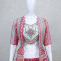 Trendy Pink and Aqua Blue Crop Top Lehenga Set with Printed Jacket - Mangaldeep NX