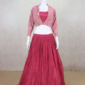 Trendy Rani Pink Crinkled Lehenga with Printed Jacket Blouse - Mangaldeep NX