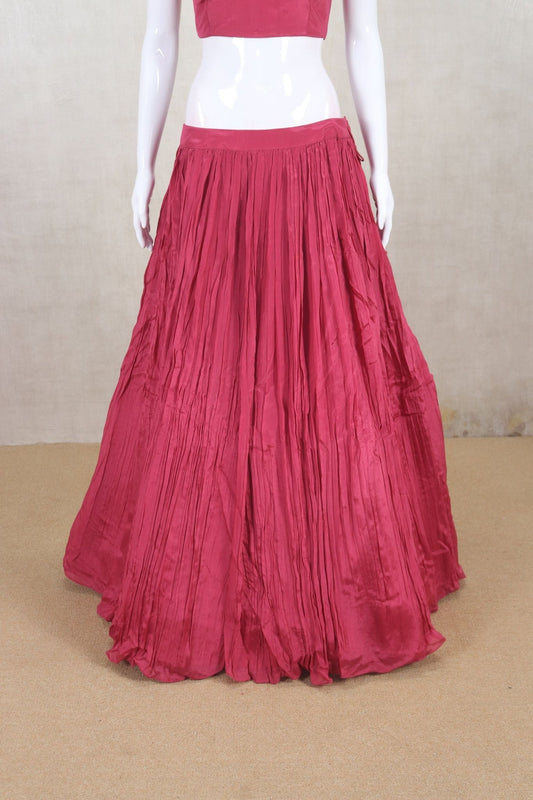 Trendy Rani Pink Crinkled Lehenga with Printed Jacket Blouse - Mangaldeep NX