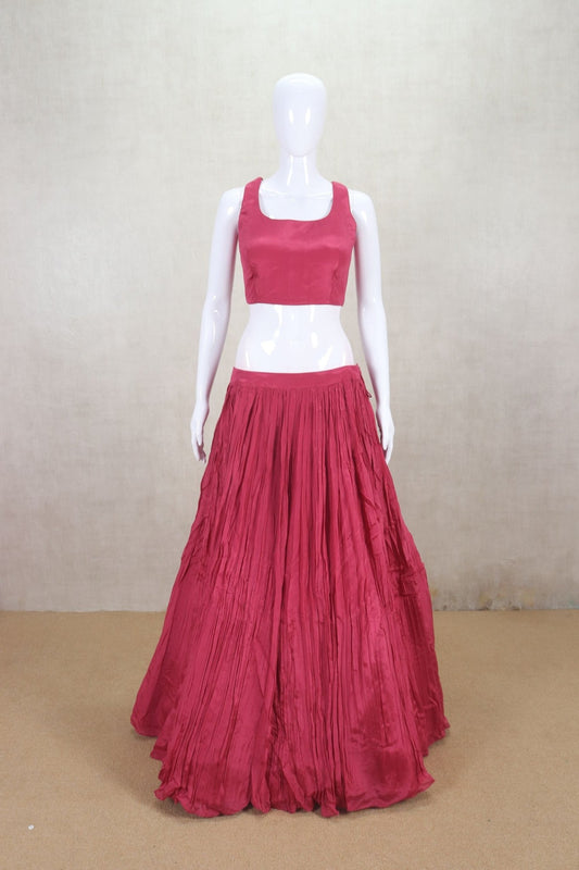 Trendy Rani Pink Crinkled Lehenga with Printed Jacket Blouse - Mangaldeep NX