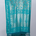 Turquoise Blue Banarasi Silk Saree with Golden Zari Floral Weaving & Tassel Pallu – Traditional Wedding & Festive Wear - Mangaldeep NX