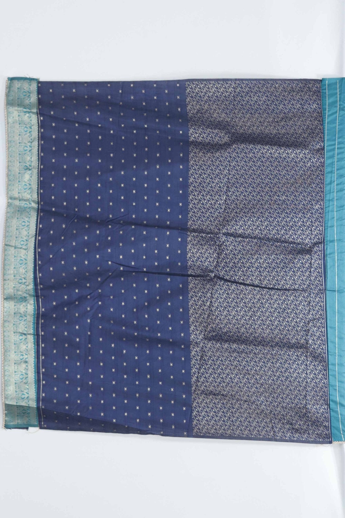 Turquoise Blue Bangalori Silk Saree with Zari Woven Pallu and Traditional Motifs - Mangaldeep NX