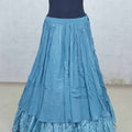 Turquoise Blue Crushed Layered Lehenga Choli with V - Neck Embroidered Blouse - Mangaldeep NX