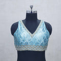 Turquoise Blue Crushed Layered Lehenga Choli with V - Neck Embroidered Blouse - Mangaldeep NX