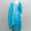 Turquoise Blue Tie - Dye Embroidered Salwar Suit with Matching Dupatta - Mangaldeep NX