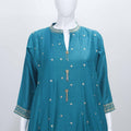 Turquoise Green Embroidered Straight Kurta Set with Zari Tassel Detailing and Matching Dupatta - Mangaldeep NX