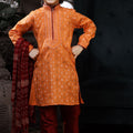 Vibrant Boys Orange Kurta Pyjama Set with Red Dupatta - Mangaldeep NX