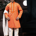 Vibrant Boys Orange Printed Kurta with Cream Pyjama and White Dupatta - Mangaldeep NX