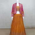 Vibrant Orange Embroidered Lehenga with Mirror Work Crop Top and Jacket - Mangaldeep NX