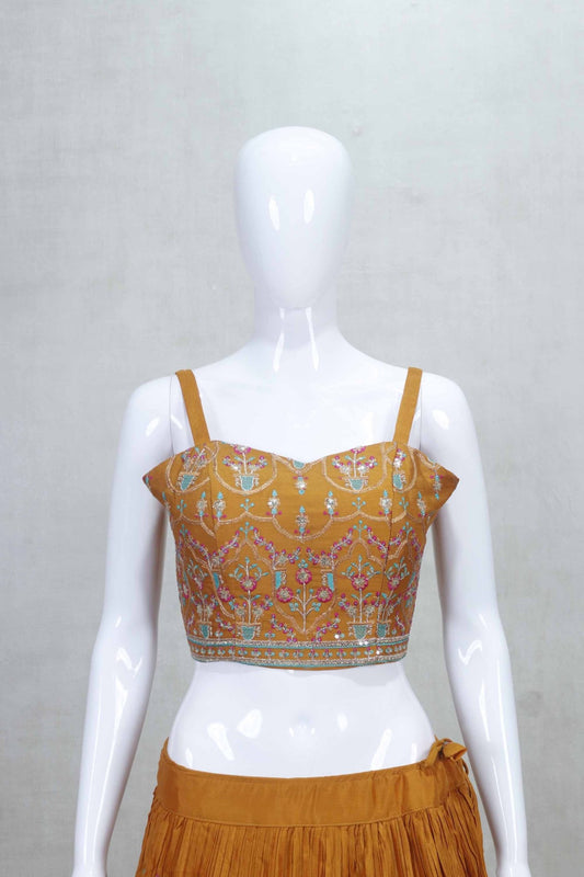 Vibrant Orange Embroidered Lehenga with Mirror Work Crop Top and Jacket - Mangaldeep NX