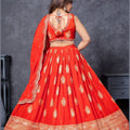 Vibrant Orange Embroidered Silk Lehenga Choli Set with Zari and Mirror Work Dupatta - Mangaldeep NX