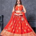 Vibrant Orange Embroidered Silk Lehenga Choli Set with Zari and Mirror Work Dupatta - Mangaldeep NX