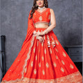 Vibrant Orange Embroidered Silk Lehenga Choli Set with Zari and Mirror Work Dupatta - Mangaldeep NX