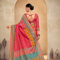 Vibrant Pink and Orange Bandhani Printed Saree with Traditional Motifs - Mangaldeep NX