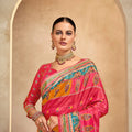 Vibrant Pink and Orange Bandhani Printed Saree with Traditional Motifs - Mangaldeep NX