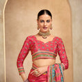 Vibrant Pink and Orange Bandhani Printed Saree with Traditional Motifs - Mangaldeep NX