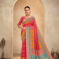 Vibrant Pink and Orange Bandhani Printed Saree with Traditional Motifs - Mangaldeep NX