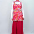 Vibrant Pink Printed Peplum Palazzo Sharara Set - Mangaldeep NX