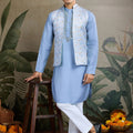 Wedding Wear Blue Silk Kurta with Jacquard Koti - Mangaldeep NX