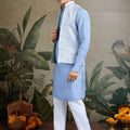 Wedding Wear Blue Silk Kurta with Jacquard Koti - Mangaldeep NX