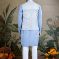 Wedding Wear Blue Silk Kurta with Jacquard Koti - Mangaldeep NX