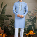 Wedding Wear Blue Silk Kurta with Jacquard Koti - Mangaldeep NX