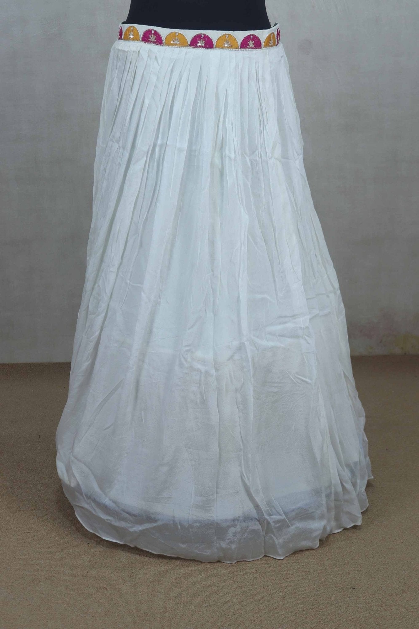 White Embroidered Crop Top Lehenga Set with Sheer Jacket - Mangaldeep NX