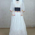 White Embroidered Crop Top Lehenga Set with Sheer Jacket - Mangaldeep NX