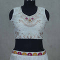 White Embroidered Crop Top Lehenga Set with Sheer Jacket - Mangaldeep NX