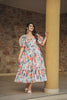 White Floral Printed Cotton Anarkali Dress with Puff Sleeves and Ruffled Hem - Mangaldeep NX