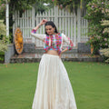 White Mirror Work Embroidered Lehenga Choli Set with Multicolor Threadwork Jacket - Mangaldeep NX
