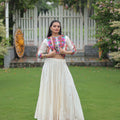 White Mirror Work Embroidered Lehenga Choli Set with Multicolor Threadwork Jacket - Mangaldeep NX