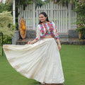White Mirror Work Embroidered Lehenga Choli Set with Multicolor Threadwork Jacket - Mangaldeep NX