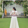 White Mirror Work Embroidered Lehenga Choli Set with Multicolor Threadwork Jacket - Mangaldeep NX