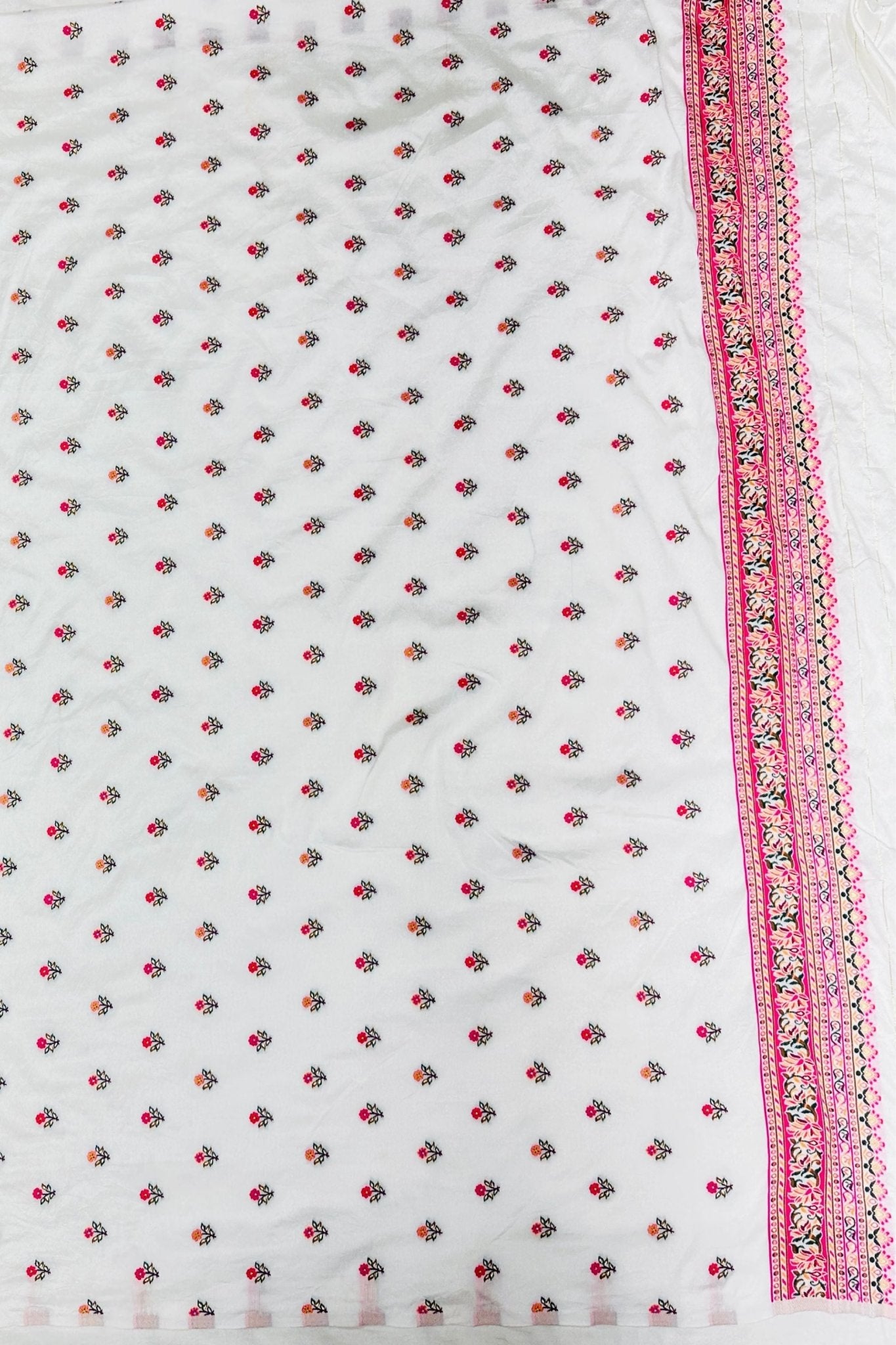 White Silk Saree with Vibrant Rajasthani Print - Mangaldeep NX