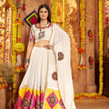 White Traditional Garba Lehenga Choli Set with Pink Patch Embroidery for Navratri - Mangaldeep NX