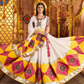 White Traditional Garba Lehenga Choli Set with Pink Patch Embroidery for Navratri - Mangaldeep NX