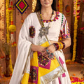 White Traditional Garba Lehenga Choli Set with Pink Patch Embroidery for Navratri - Mangaldeep NX