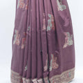 Wine Bangalori Silk Saree with Zari Woven Pallu and Traditional Peacock Motifs - Mangaldeep NX