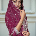 Wine Chinon Embroidered Readymade Palazzo Suit with Dupatta - Mangaldeep NX