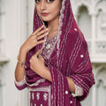 Wine Chinon Embroidered Readymade Palazzo Suit with Dupatta - Mangaldeep NX