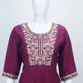 Wine Embroidered Cotton Straight Cut Suit with Matching Dupatta - Mangaldeep NX