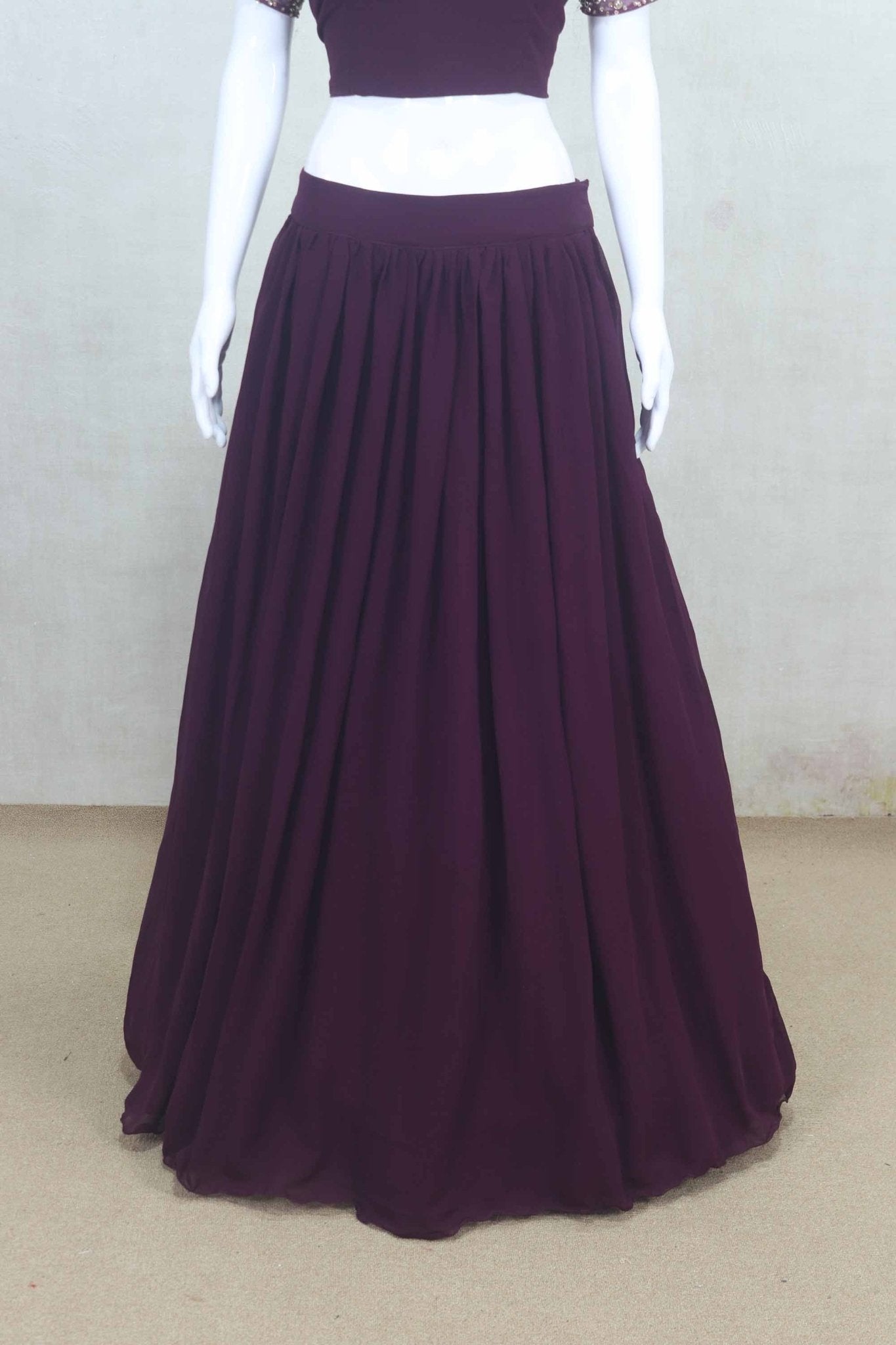 Wine Georgette Embellished Lehenga Choli with Dupatta - Mangaldeep NX