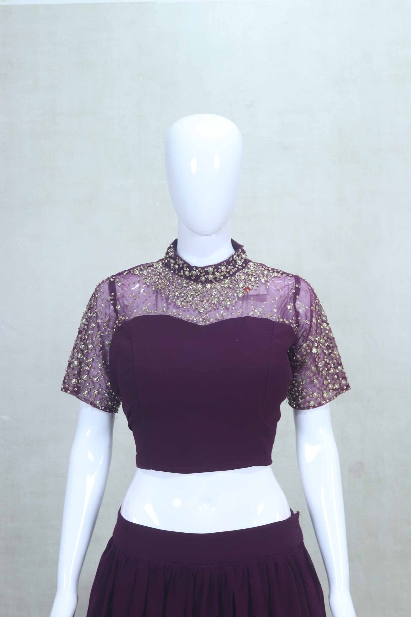 Wine Georgette Embellished Lehenga Choli with Dupatta - Mangaldeep NX